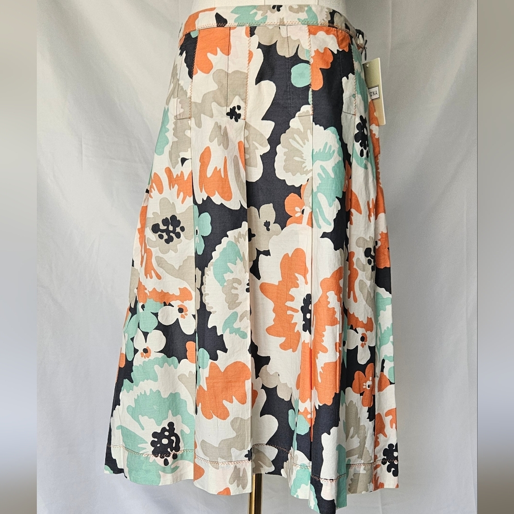 Merona A-Line Pleated Floral Colorful Skirt Size 2 NWT 100% Cotton Midi